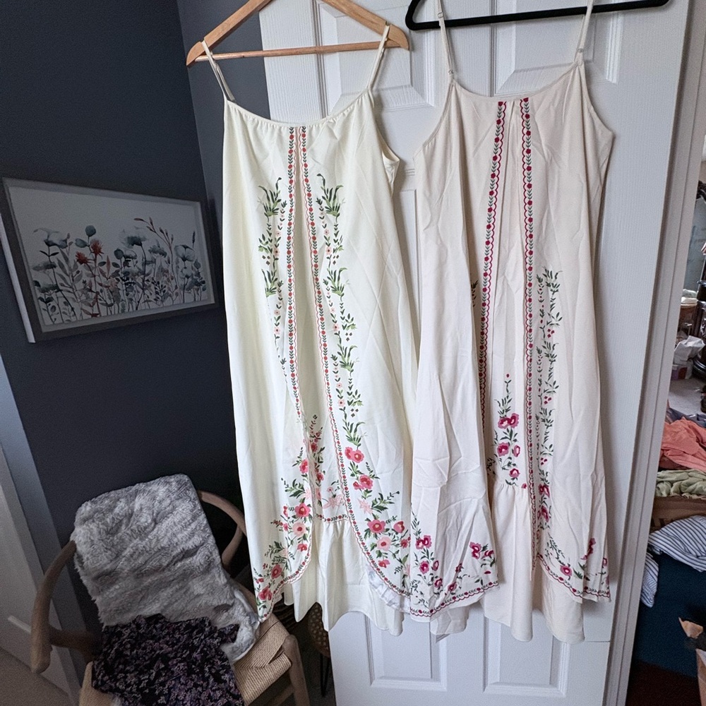 Floral Embroidered Cream Maxi Dress